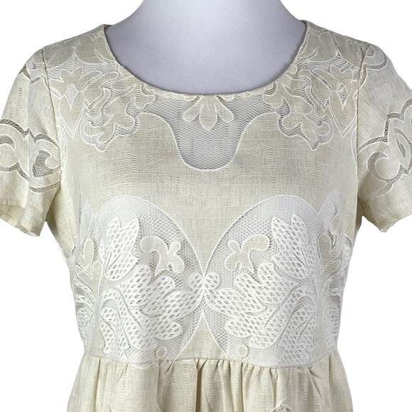 Old Navy Ivory 2-Layer Lace Mesh Keyhole Back Side Zip Dress Women's Medium NEW - Picture 3 of 14